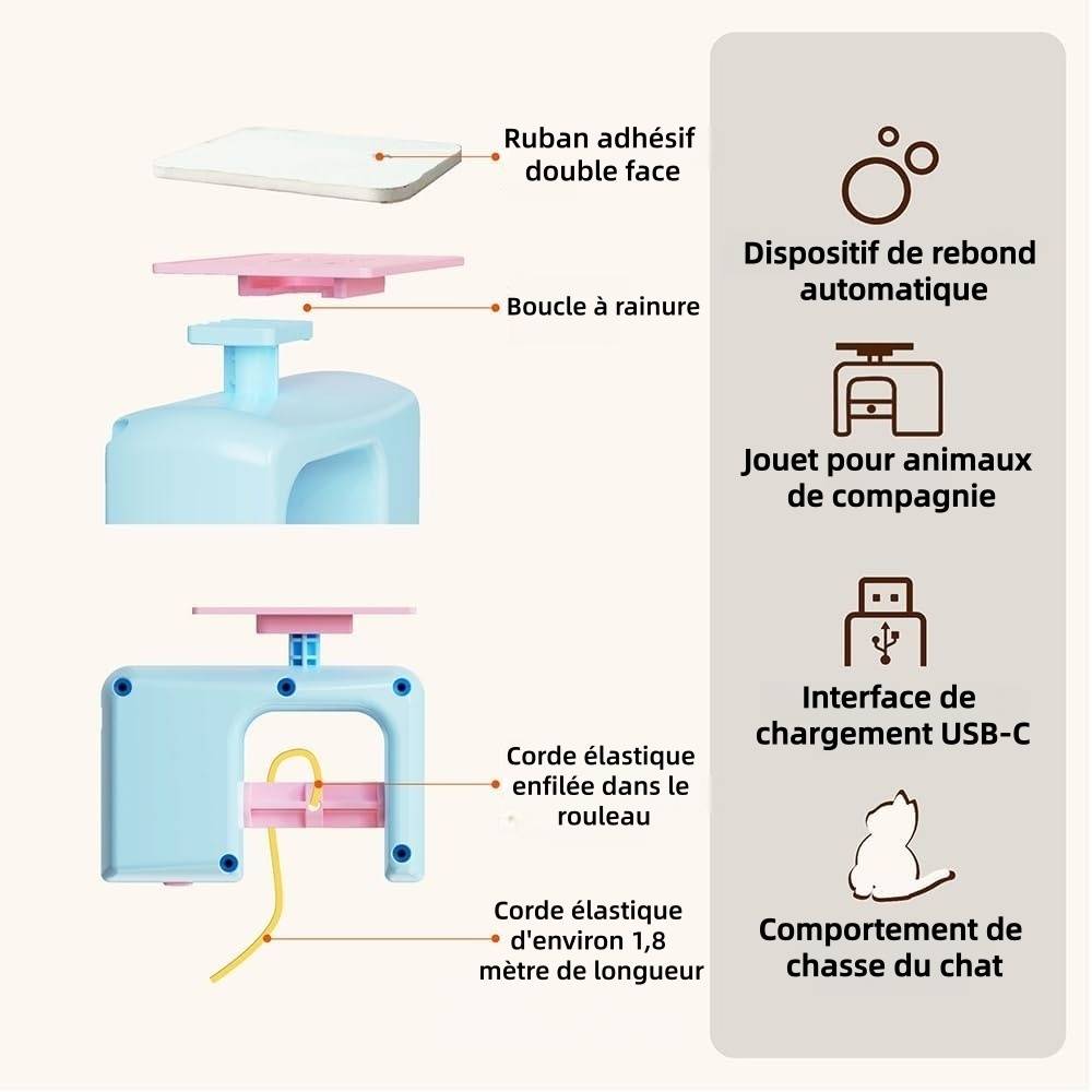 Jouet Pour Chats Et Chatons Suspendu à Porte avec Levage Électrique et Installation Facile Rose - Lytech - Image 3