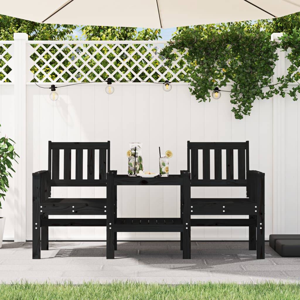 Maison Chic - Banc de jardin - Banc d'extérieur - Banquette avec table 2 places noir bois massif de pin-JU13922 - Image 2