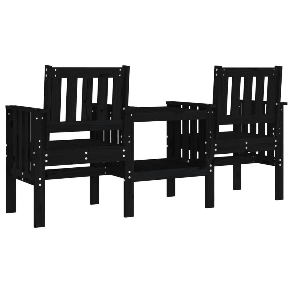 Maison Chic - Banc de jardin - Banc d'extérieur - Banquette avec table 2 places noir bois massif de pin-JU13922 - Image 5