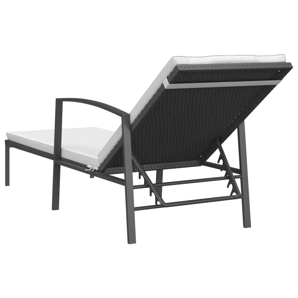 Helloshop26 - Transat chaise longue bain de soleil lit de jardin terrasse meuble d'extérieur avec coussin résine tressée noir - Image 4