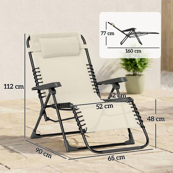 Lot de 2 bain de soleil, chaise longue pliante inclinable - 90x65x112cm Textilène Beige fr75 - Image 5