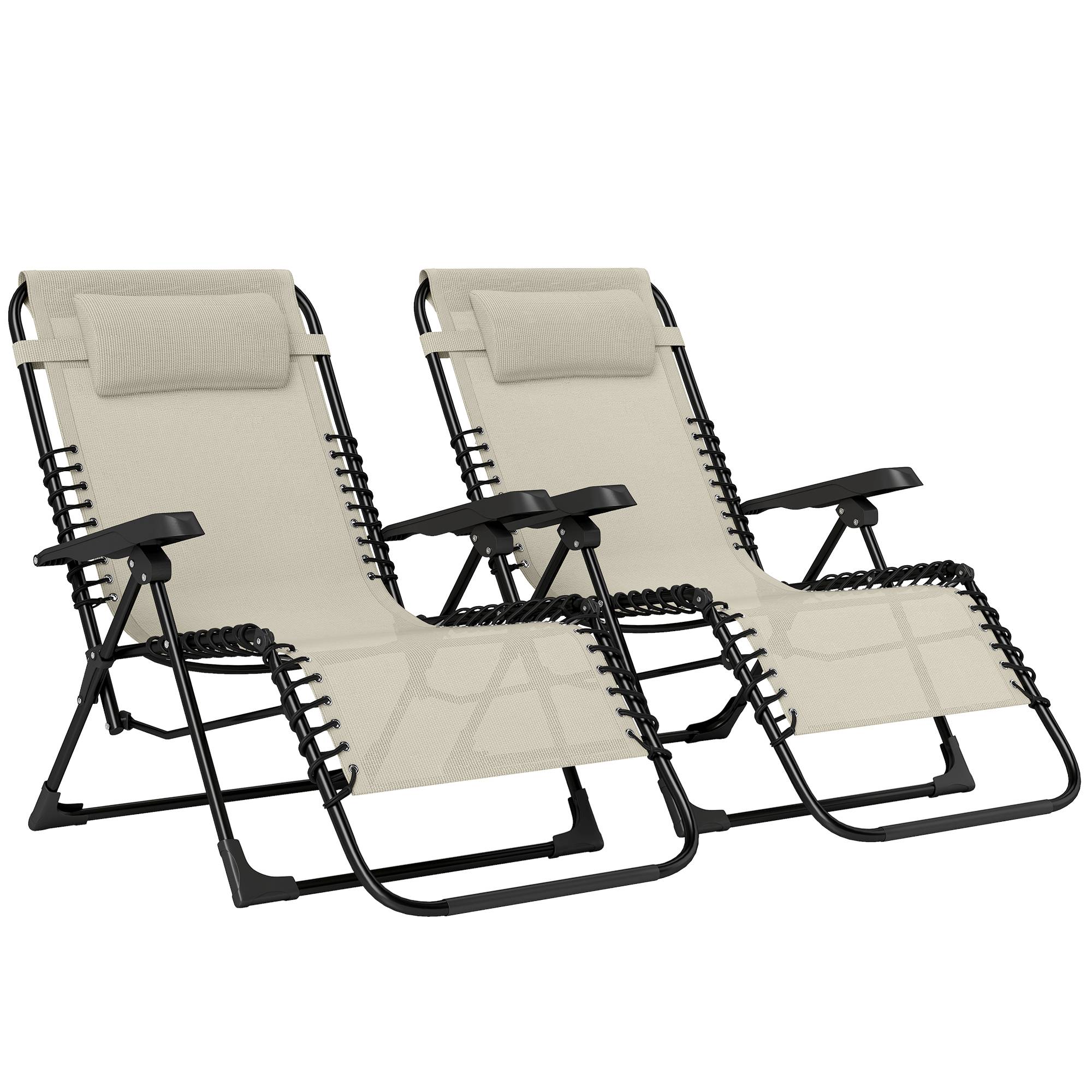 Lot de 2 bain de soleil, chaise longue pliante inclinable - 90x65x112cm Textilène Beige fr75 - Image 1