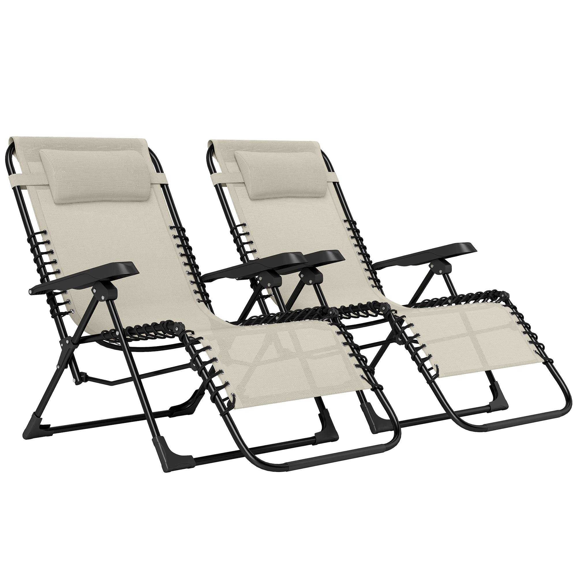 Lot de 2 bain de soleil, chaise longue pliante inclinable - 90x65x112cm Textilène Beige fr75 - Image 2