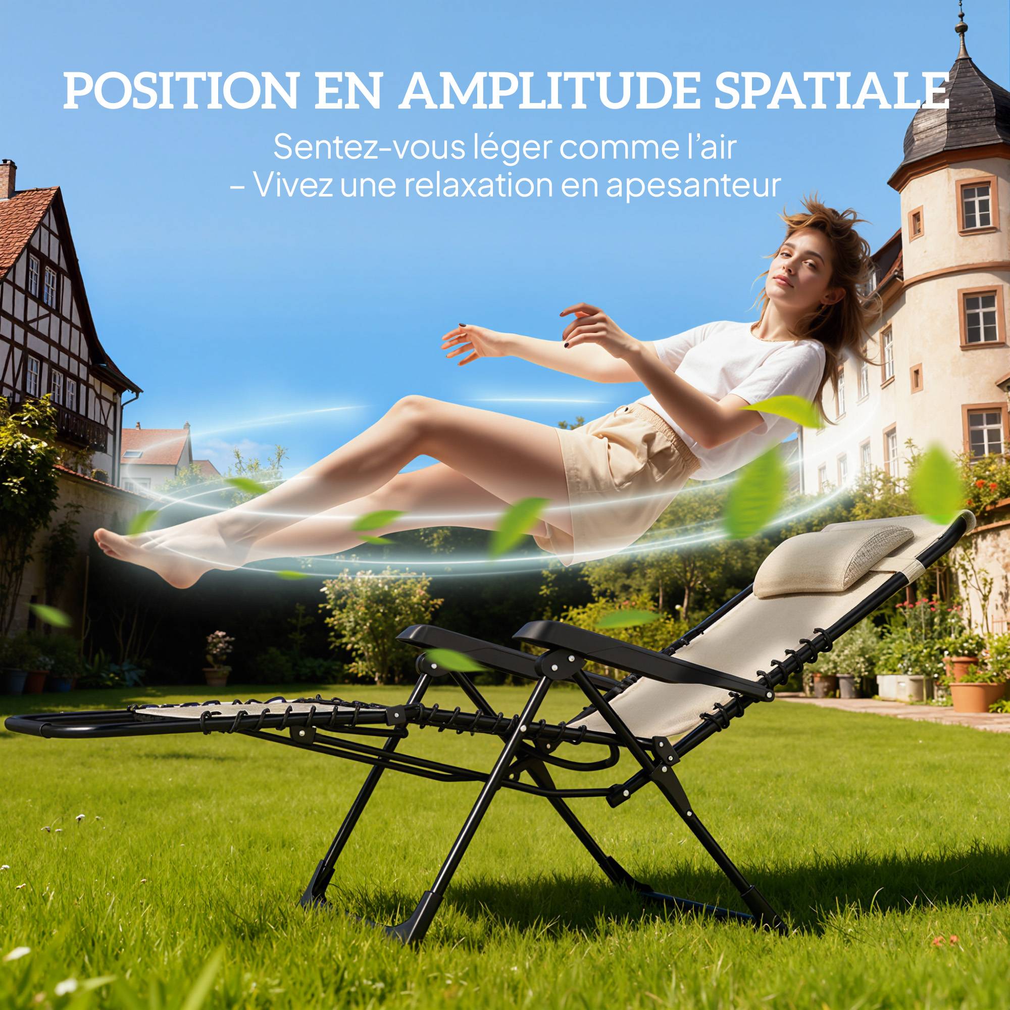 Lot de 2 bain de soleil, chaise longue pliante inclinable - 90x65x112cm Textilène Beige fr75 - Image 6