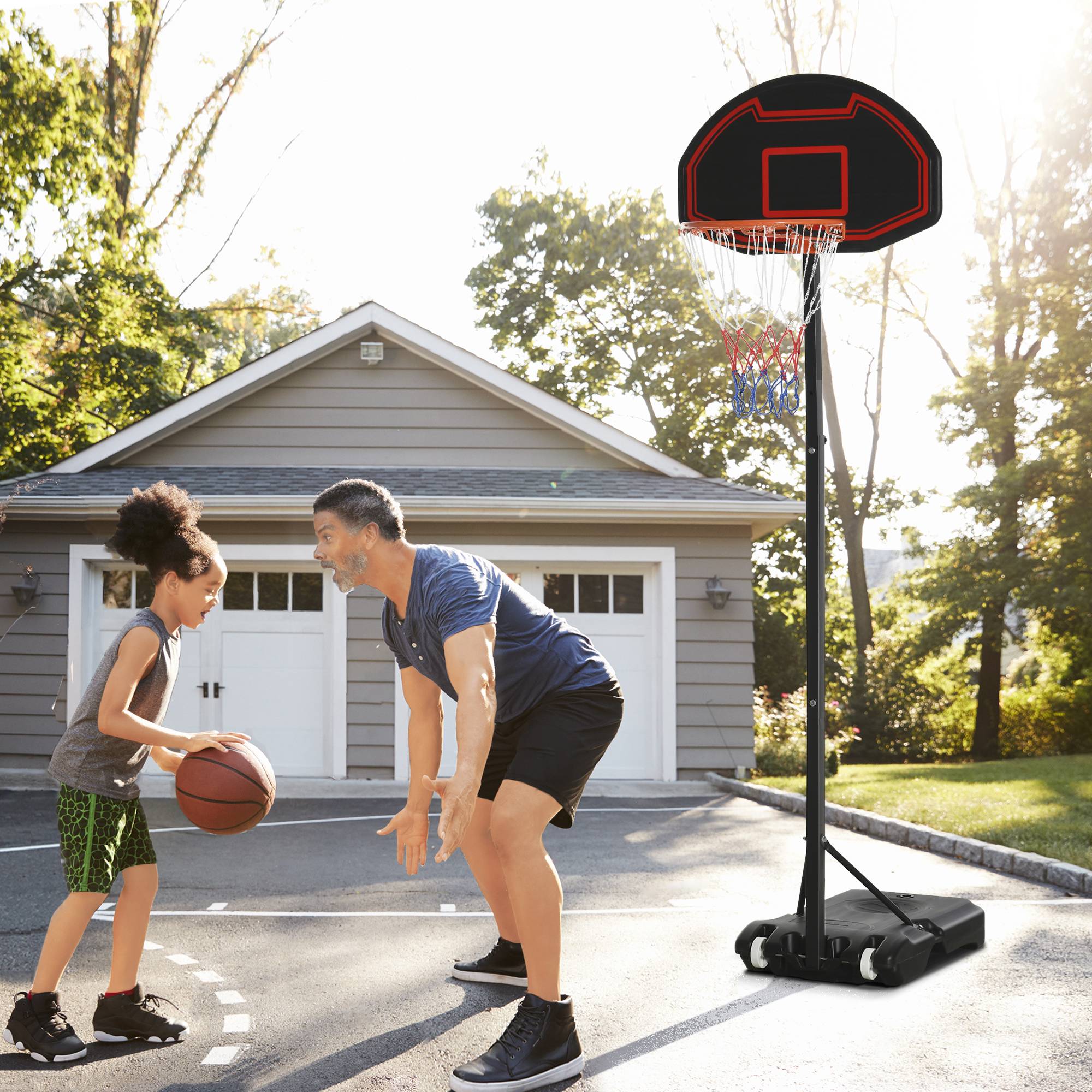 ComfortXL - Panier de basket mobile acier noir hauteur réglable 155-210 cm adolescents intérieur extérieur base lestable - Image 1
