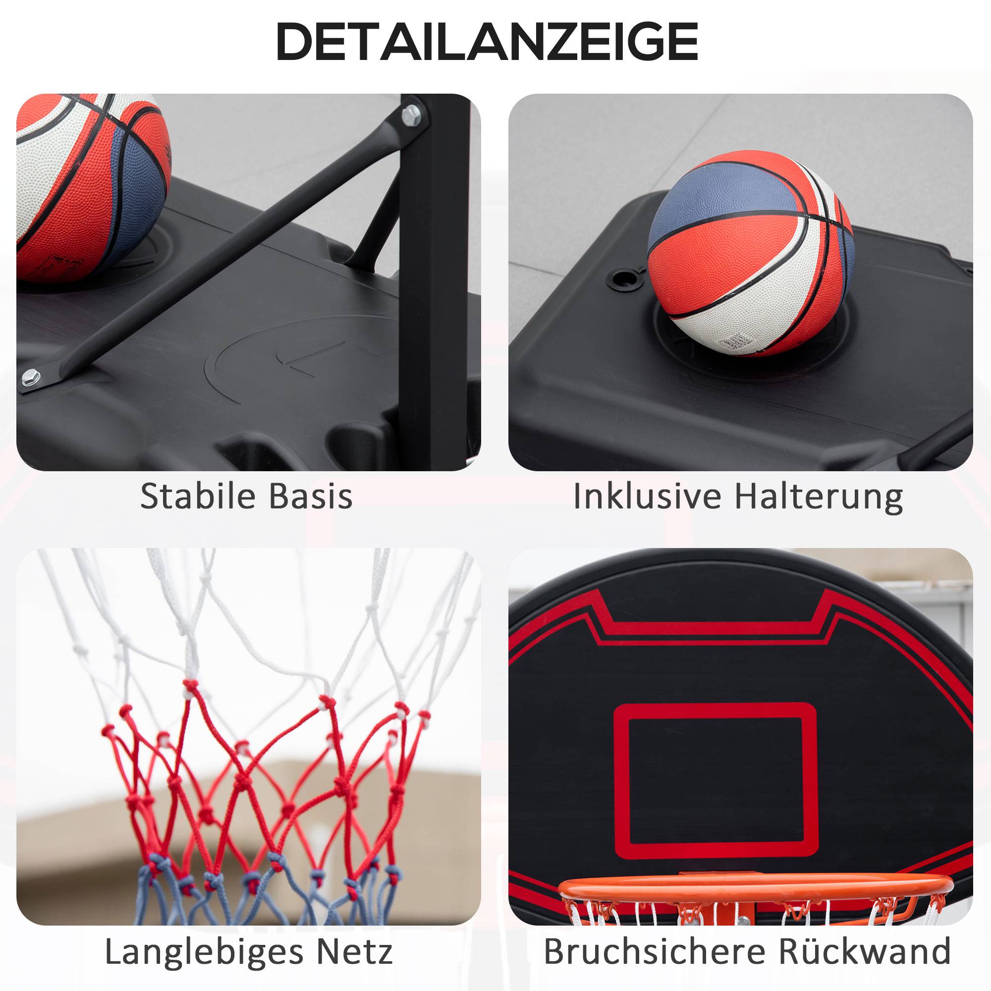 ComfortXL - Panier de basket mobile acier noir hauteur réglable 155-210 cm adolescents intérieur extérieur base lestable - Image 7