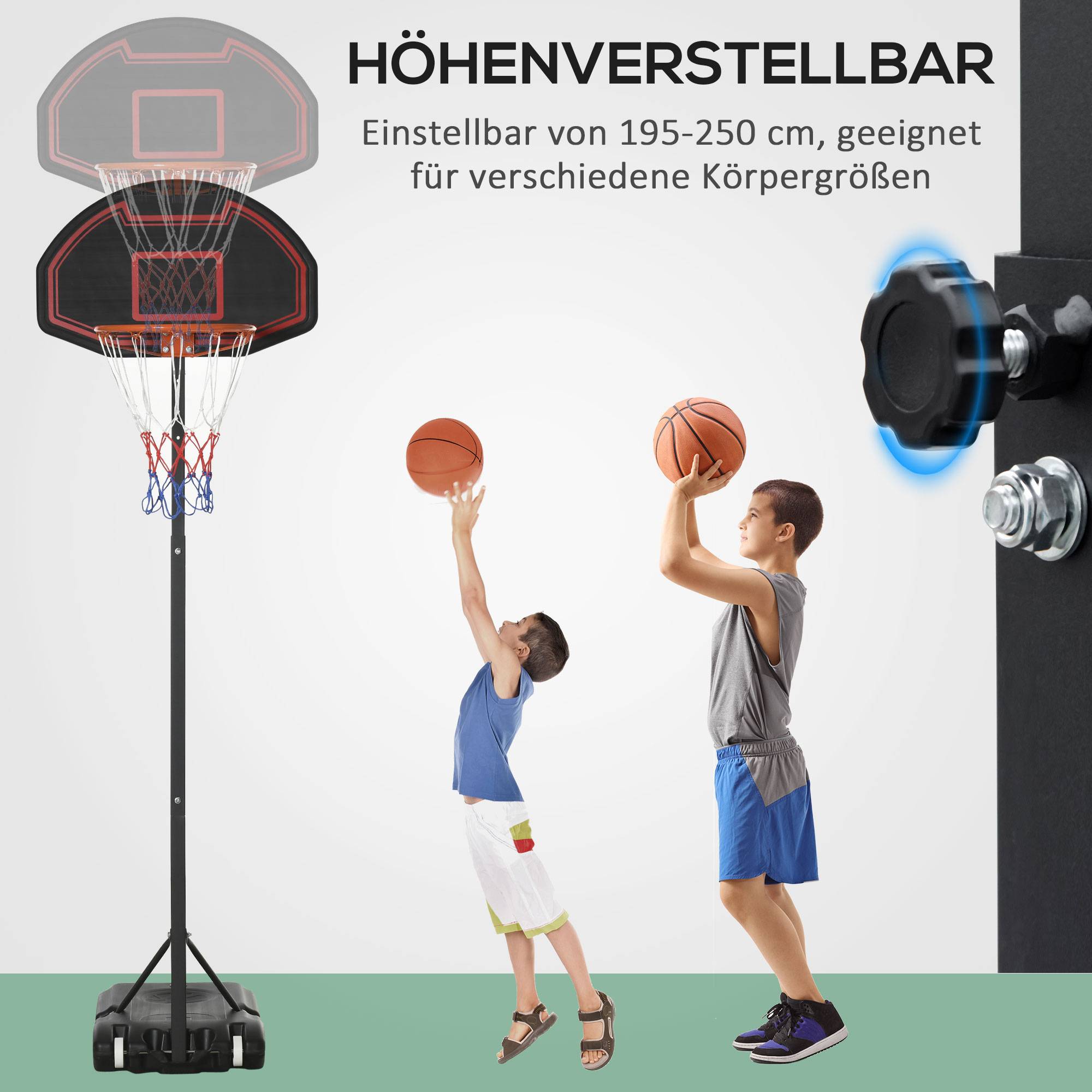 ComfortXL - Panier de basket mobile acier noir hauteur réglable 155-210 cm adolescents intérieur extérieur base lestable - Image 4