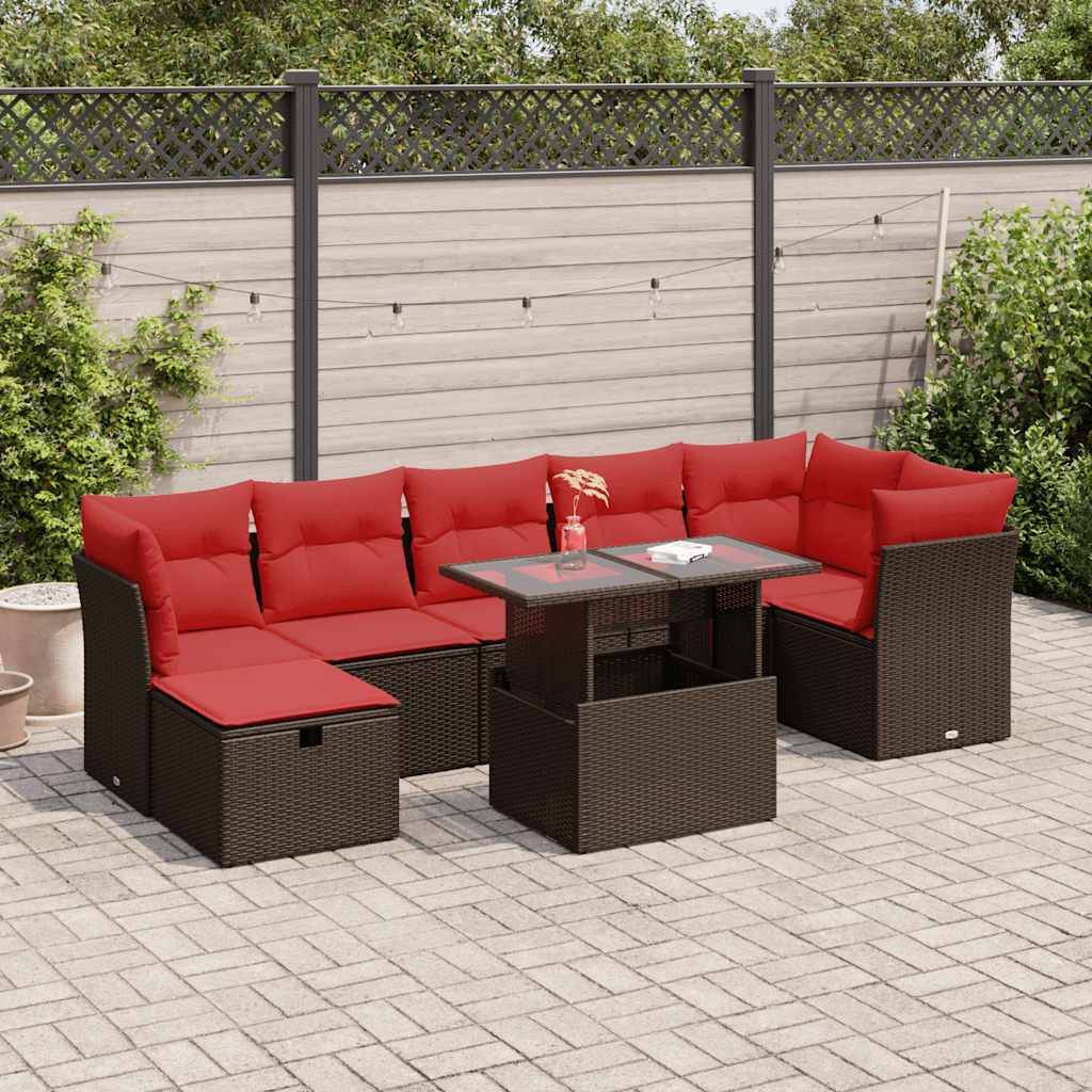 Salon de jardin modulable 8 pcs résine tressée avec coussins bleus et rangement Marron – ComfortXL Outdoor Living - Image 1