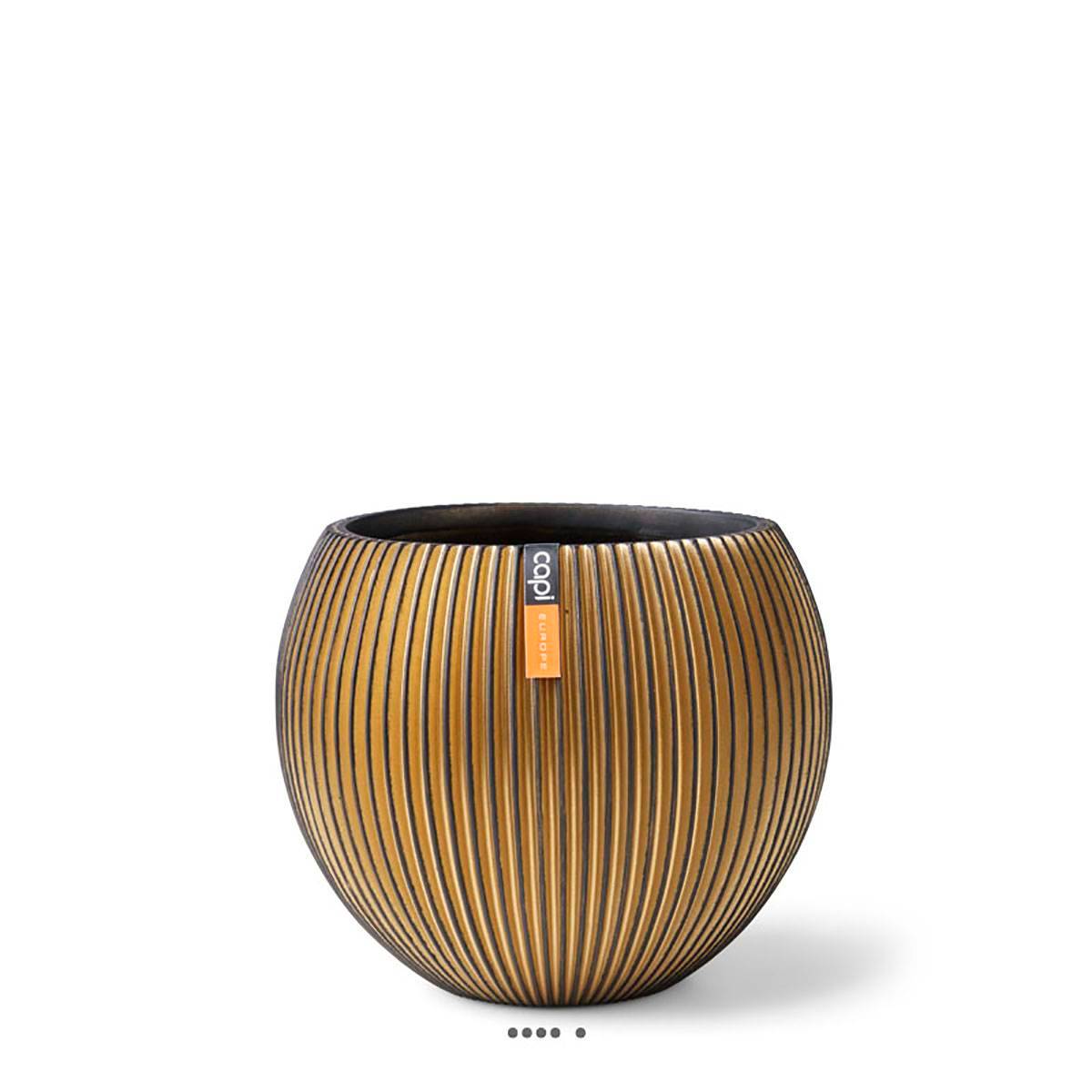 Artificielles - Pot forme boule Groove doré en fibres synthétiques H 33 cm x D 39 cm - Image 2