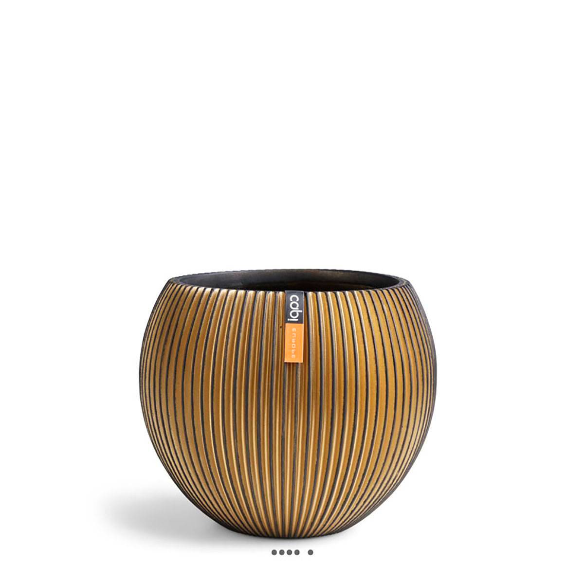 Artificielles - Pot forme boule Groove doré en fibres synthétiques H 33 cm x D 39 cm - Image 1