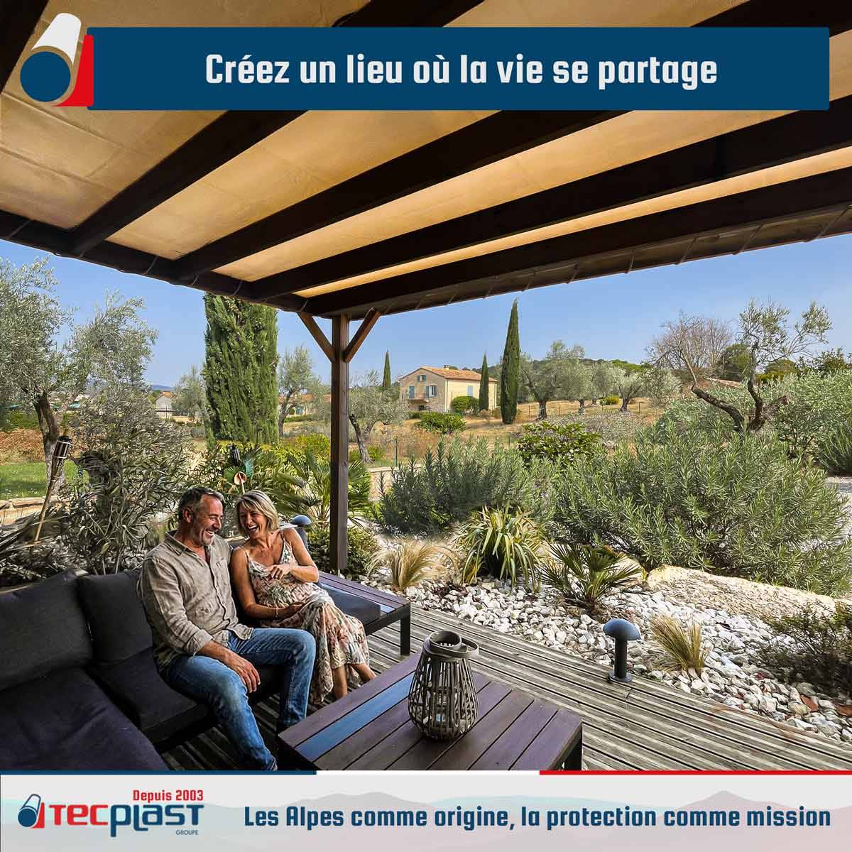 Toile Pergola Blanc Crème 3,5x4 m LP506PR - Garantie 5 ans - Bâche Pergola ou Tonnelle étanche en PVC pour terrasse TECPLAST - Image 3