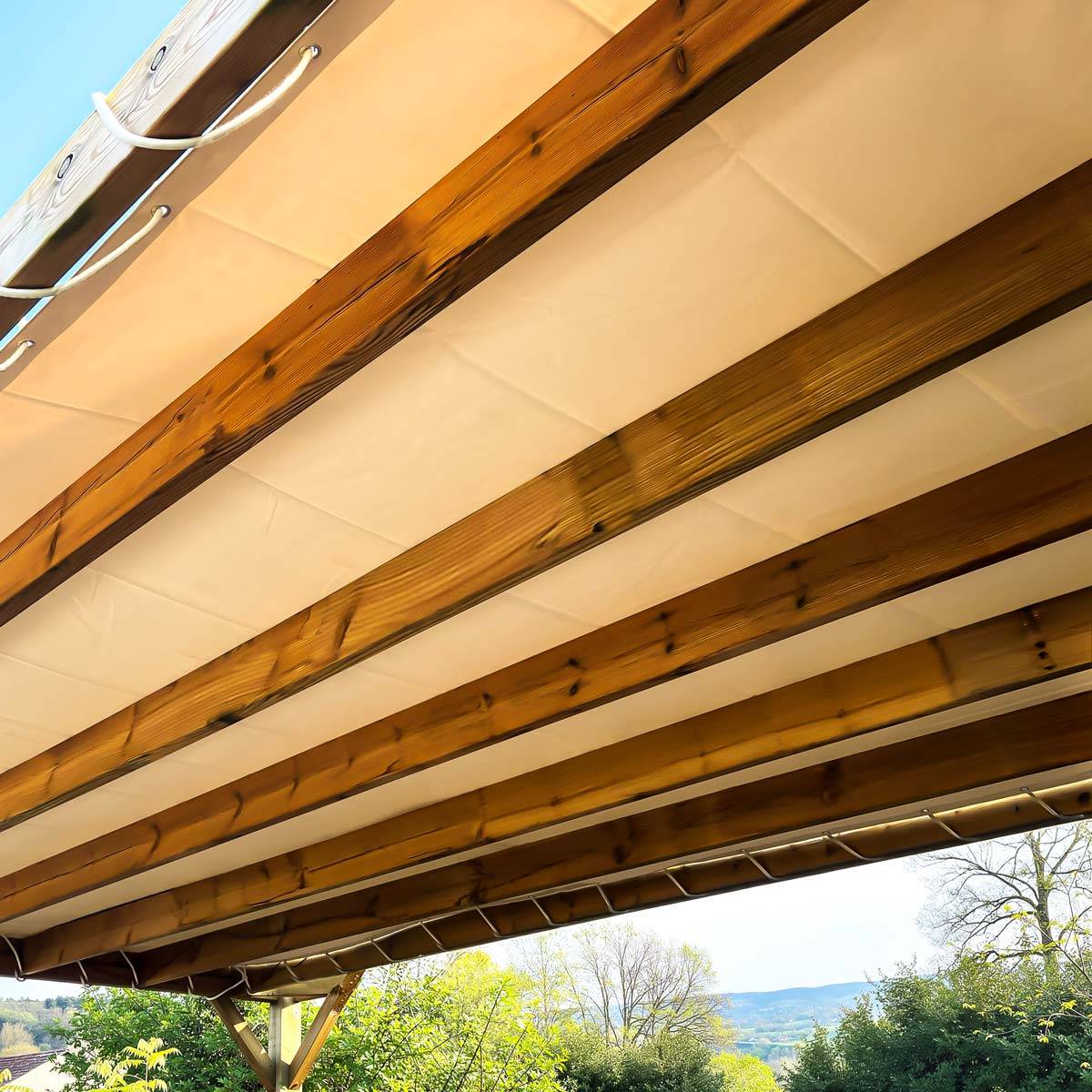 Toile Pergola Blanc Crème 3,5x4 m LP506PR - Garantie 5 ans - Bâche Pergola ou Tonnelle étanche en PVC pour terrasse TECPLAST