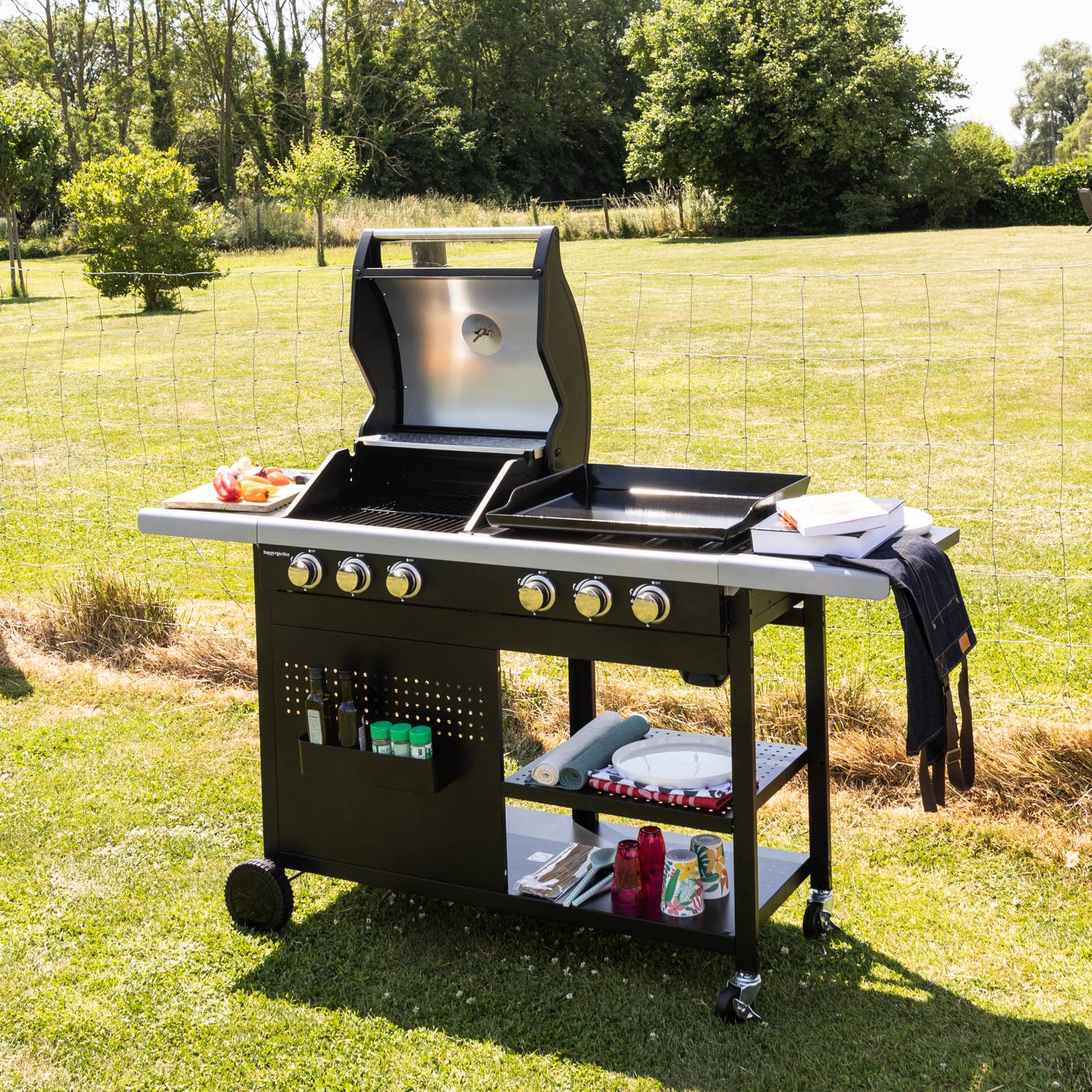 Barbecue duo au gaz VESUVIO - 3 brûleurs + plancha 3 brûleurs - HAPPY GARDEN - Image 2