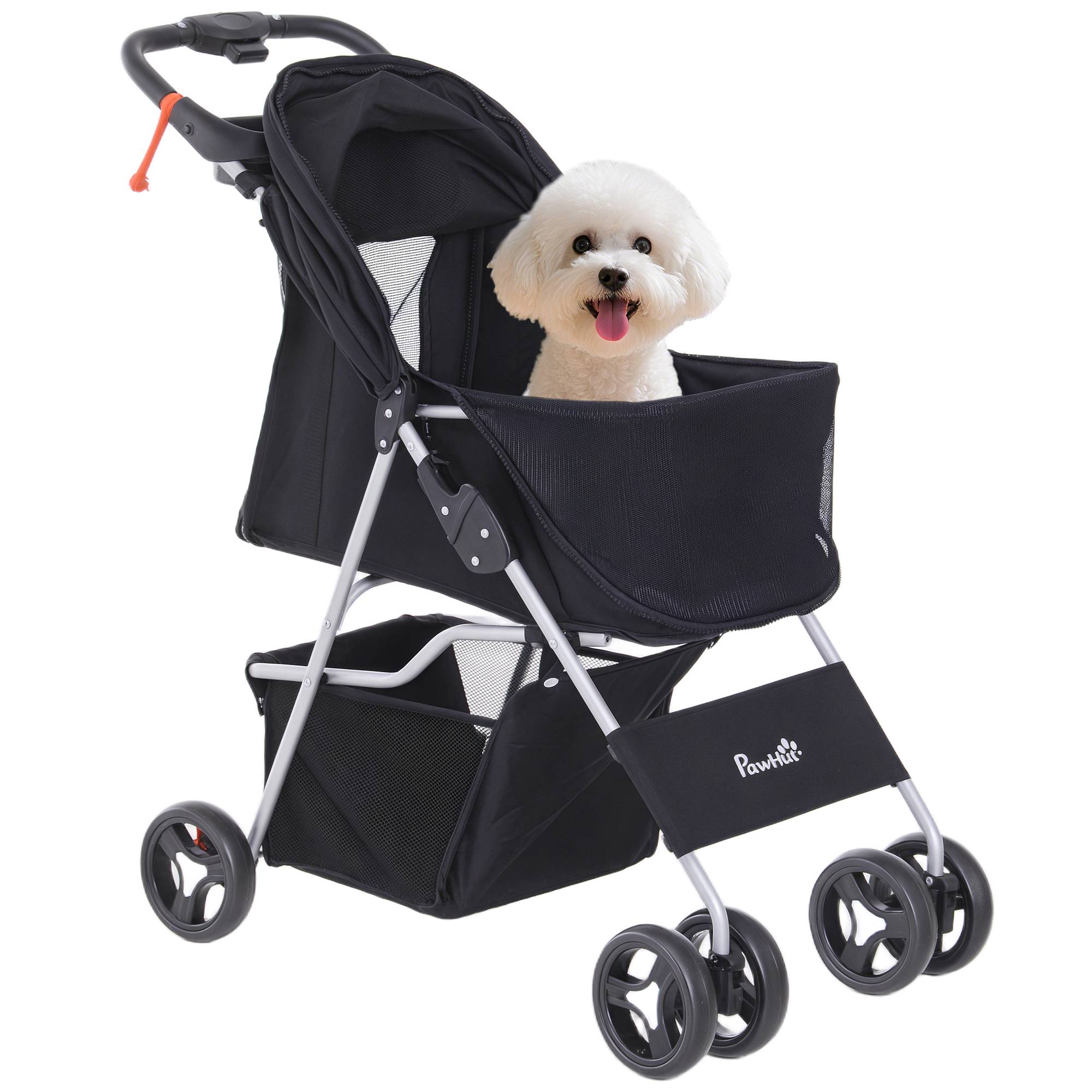 Poussette pour chien avec capote réglable, panier de rangement et roues avec frein, en tissu Oxford, 77 x 45 x 99,5 cm, noire - Image 1