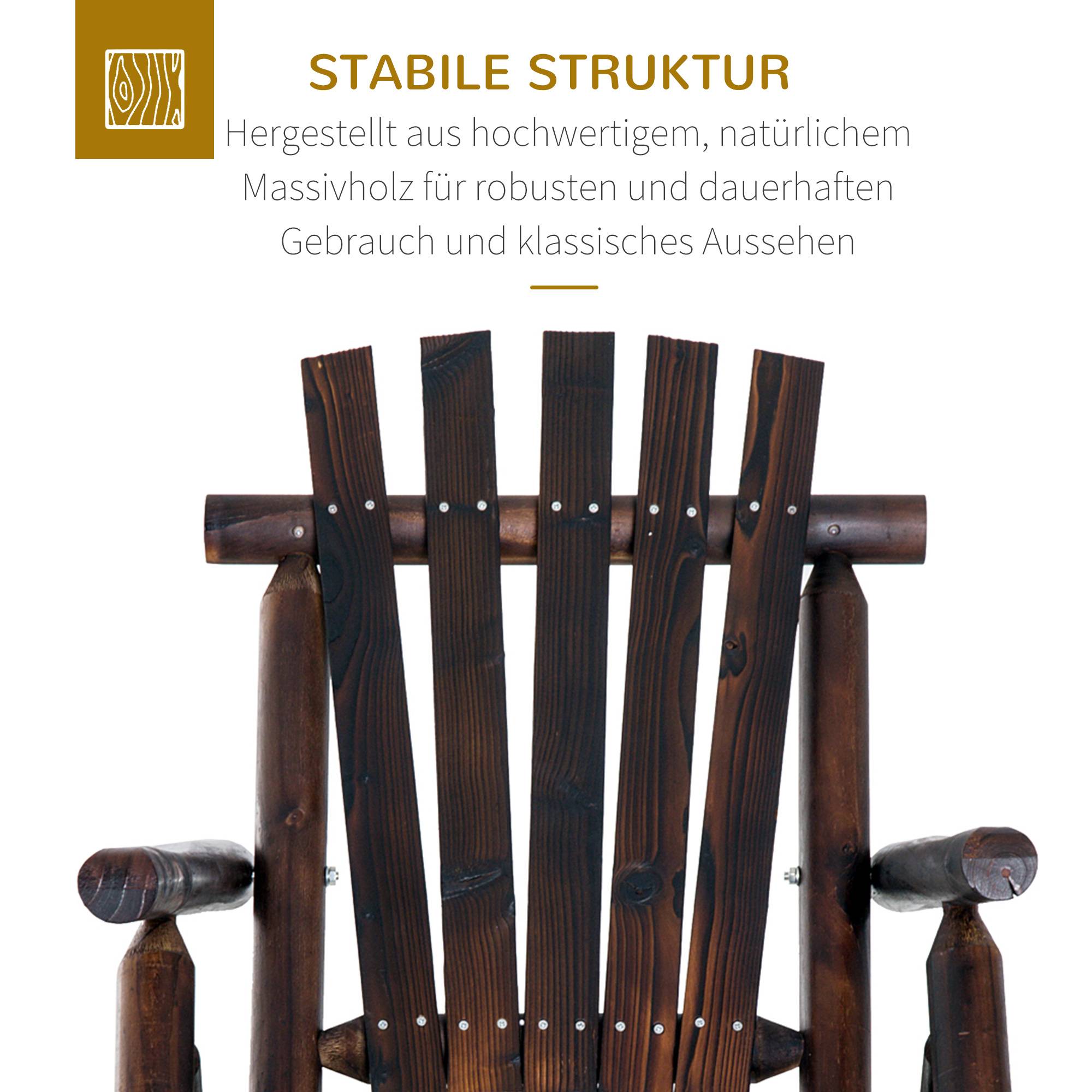 Fauteuil à bascule avec accoudoir en bois massif calciné, résistant aux intempéries, 97 x 69 x 93 cm, idéal pour jardin et terrasse - Image 5