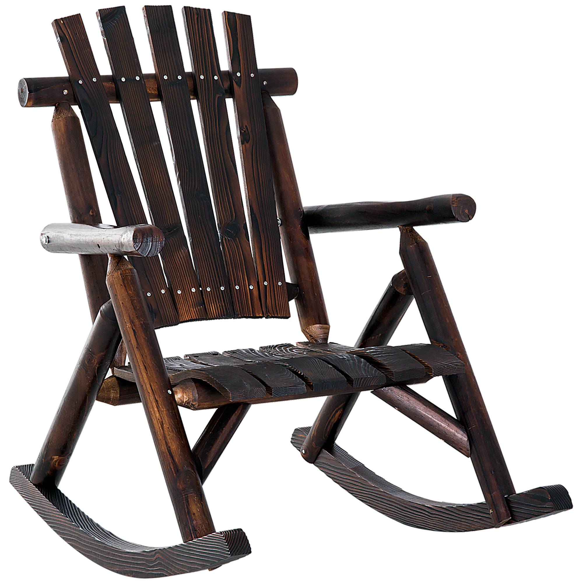 Fauteuil à bascule avec accoudoir en bois massif calciné, résistant aux intempéries, 97 x 69 x 93 cm, idéal pour jardin et terrasse - Image 1