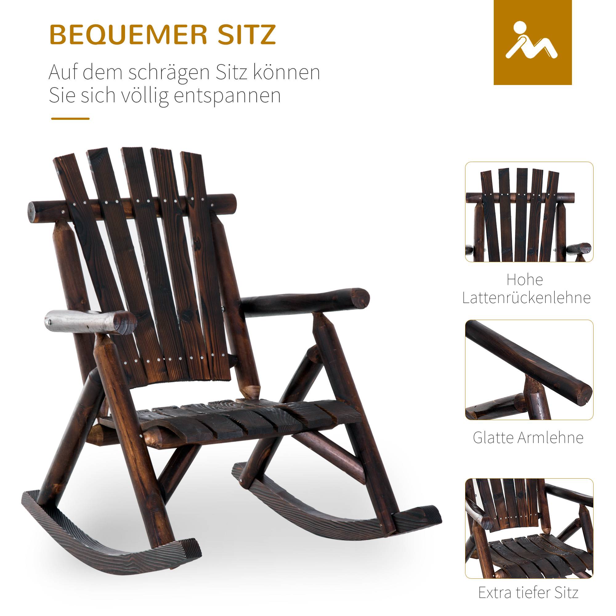 Fauteuil à bascule avec accoudoir en bois massif calciné, résistant aux intempéries, 97 x 69 x 93 cm, idéal pour jardin et terrasse - Image 6