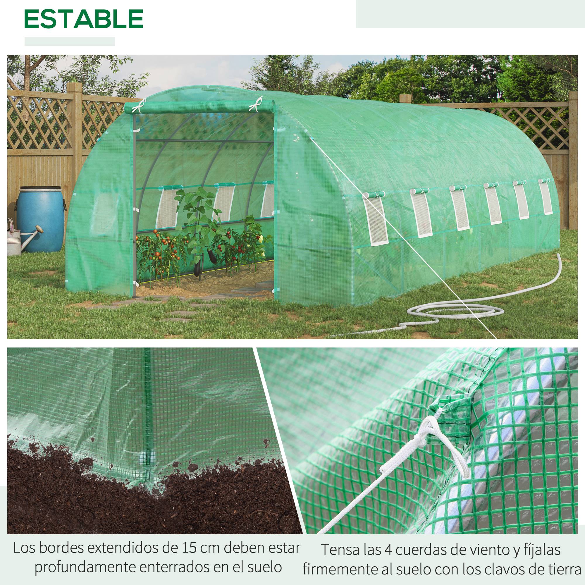 Grande Serre Tunnel 24m² Acier et Bâche PE 12 Fenêtres pour Jardin Potager 8x3x2 m Vert - ComfortXL Outdoor Living - Image 8