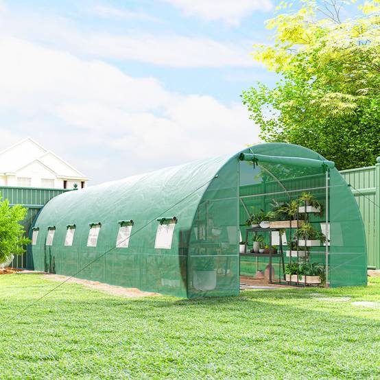 Grande Serre Tunnel 24m² Acier et Bâche PE 12 Fenêtres pour Jardin Potager 8x3x2 m Vert - ComfortXL Outdoor Living - Image 4
