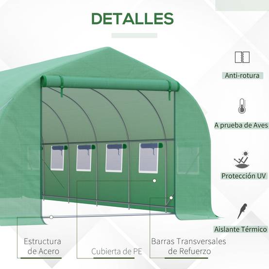 Grande Serre Tunnel 24m² Acier et Bâche PE 12 Fenêtres pour Jardin Potager 8x3x2 m Vert - ComfortXL Outdoor Living - Image 6
