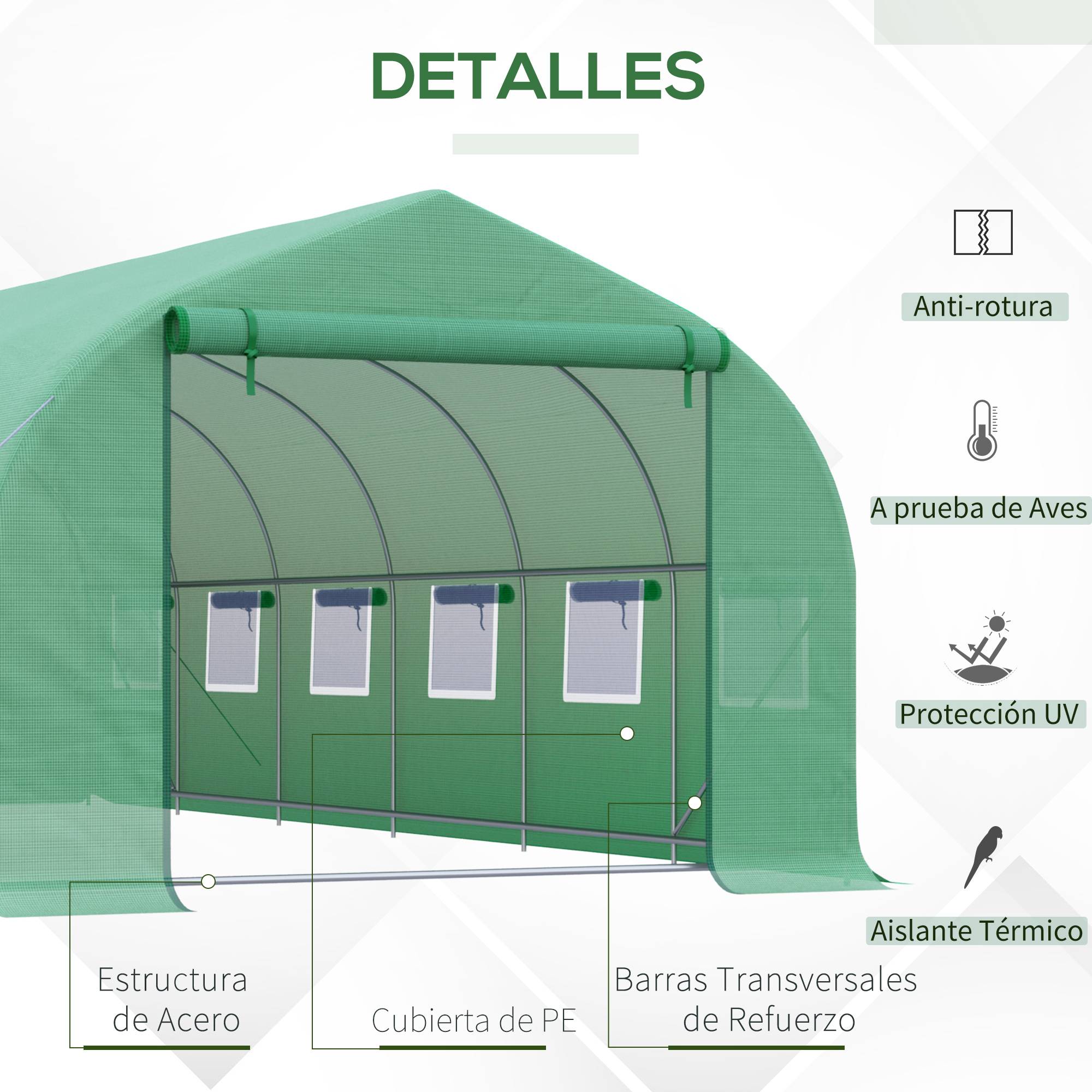 Grande Serre Tunnel 24m² Acier et Bâche PE 12 Fenêtres pour Jardin Potager 8x3x2 m Vert - ComfortXL Outdoor Living - Image 6