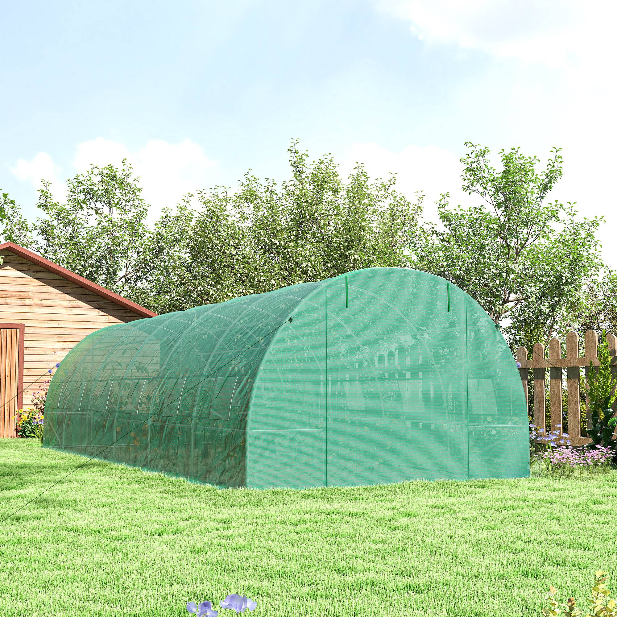 Grande Serre Tunnel 24m² Acier et Bâche PE 12 Fenêtres pour Jardin Potager 8x3x2 m Vert - ComfortXL Outdoor Living - Image 10