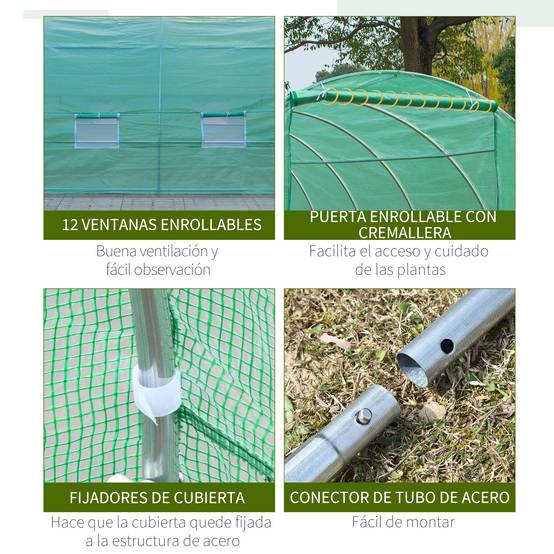 Grande Serre Tunnel 24m² Acier et Bâche PE 12 Fenêtres pour Jardin Potager 8x3x2 m Vert - ComfortXL Outdoor Living - Image 7