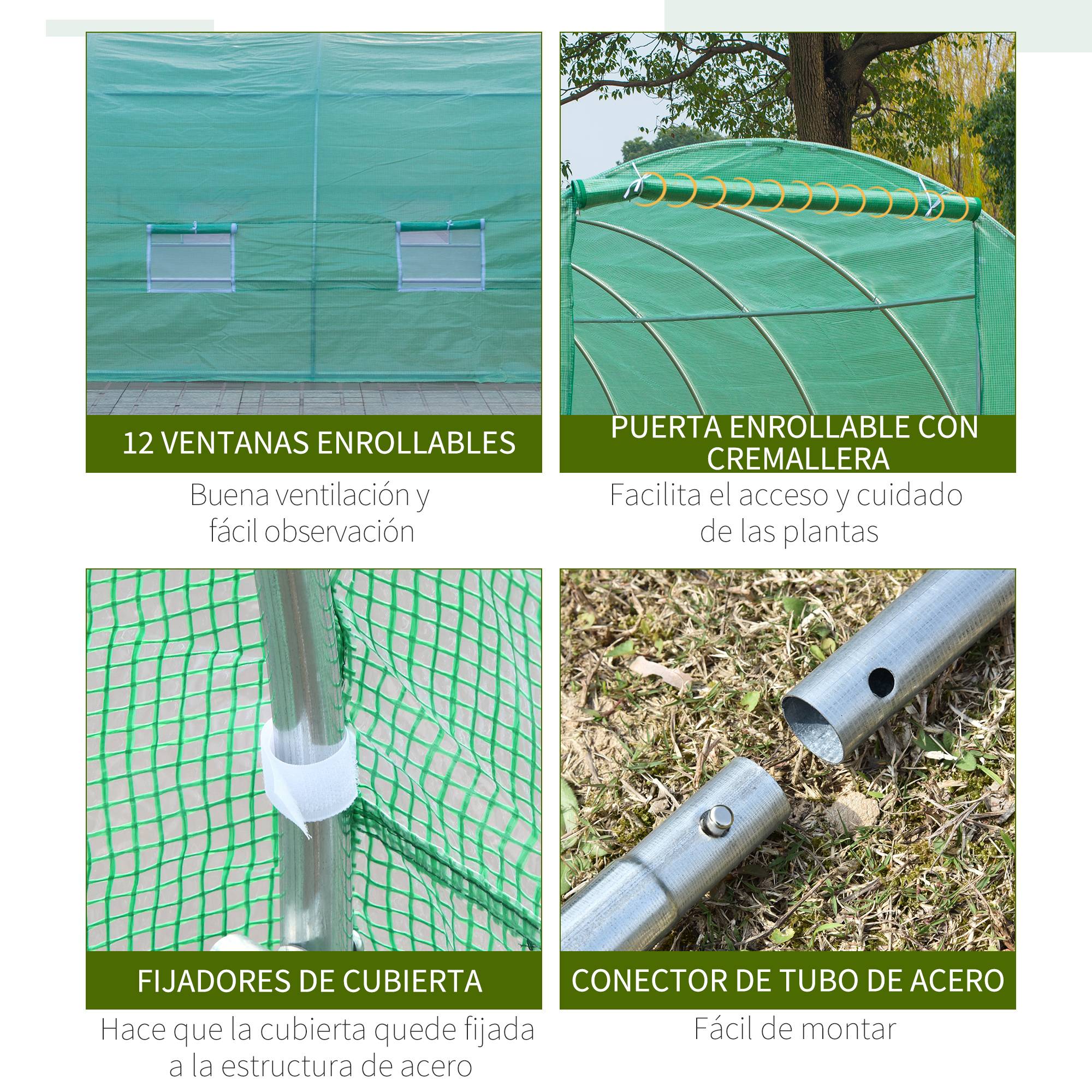 Grande Serre Tunnel 24m² Acier et Bâche PE 12 Fenêtres pour Jardin Potager 8x3x2 m Vert - ComfortXL Outdoor Living - Image 7
