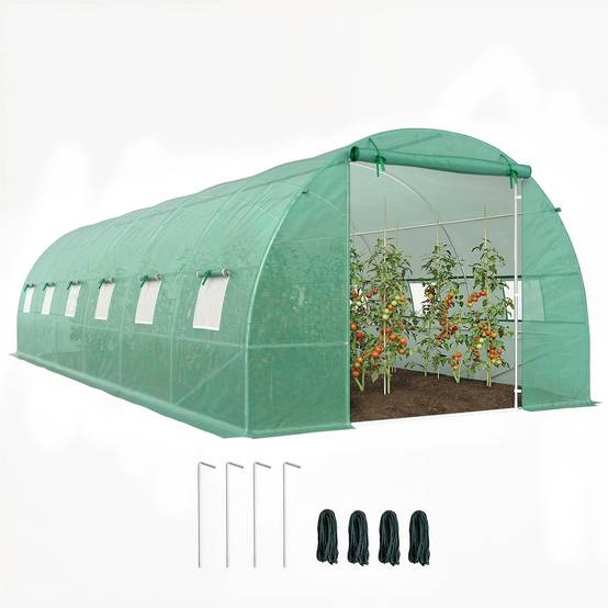 Grande Serre Tunnel 24m² Acier et Bâche PE 12 Fenêtres pour Jardin Potager 8x3x2 m Vert - ComfortXL Outdoor Living - Image 1