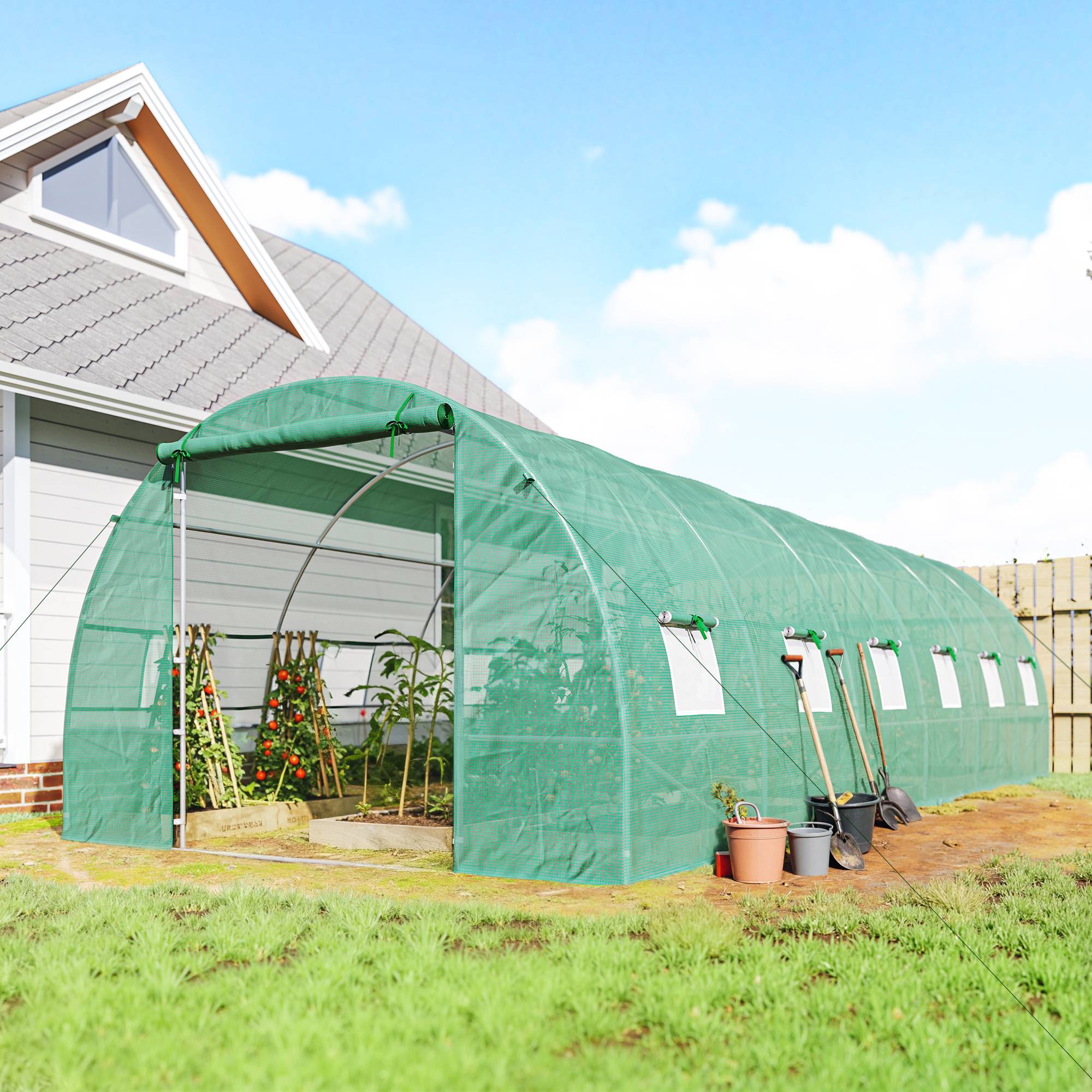 Grande Serre Tunnel 24m² Acier et Bâche PE 12 Fenêtres pour Jardin Potager 8x3x2 m Vert - ComfortXL Outdoor Living - Image 3