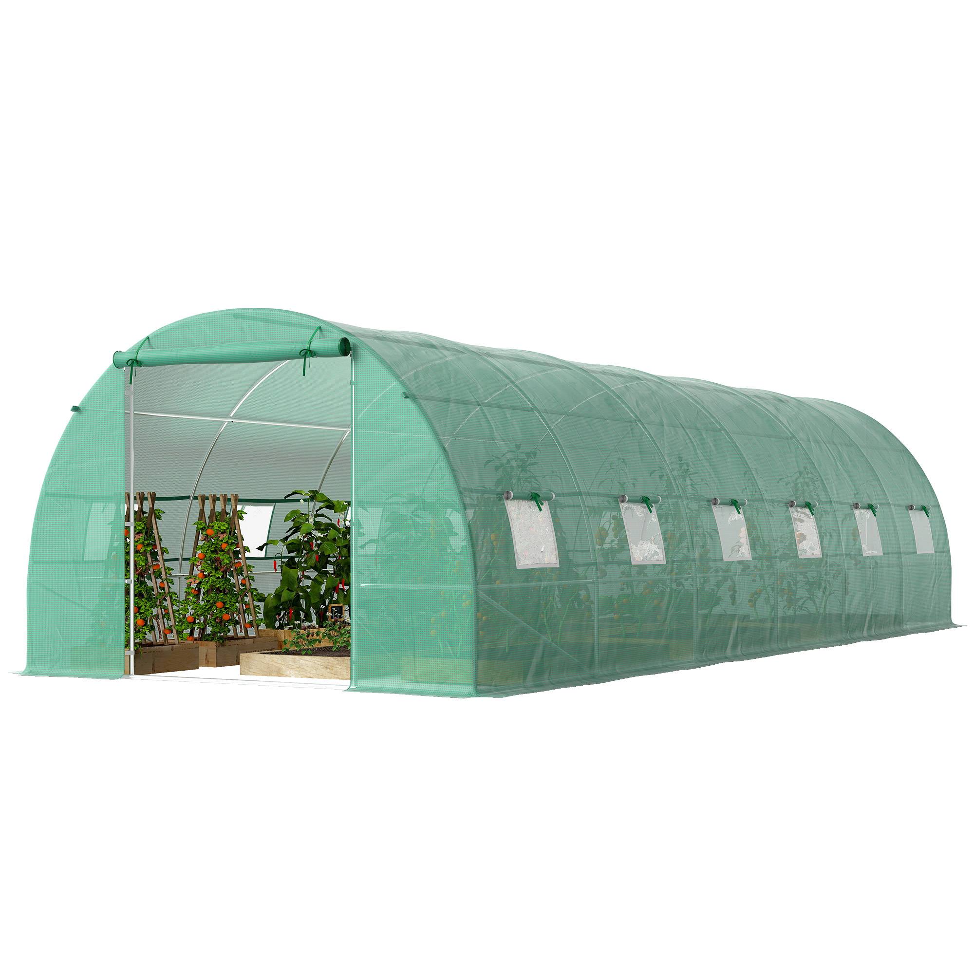 Grande Serre Tunnel 24m² Acier et Bâche PE 12 Fenêtres pour Jardin Potager 8x3x2 m Vert - ComfortXL Outdoor Living - Image 2