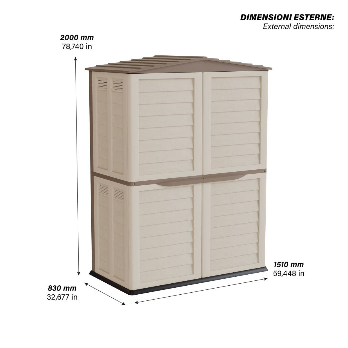 Abri de jardin Extérieur 2 portes Beige 151 x 83 x H200cm Cabanon de jardin avec plancher intégré INTEC - Image 4