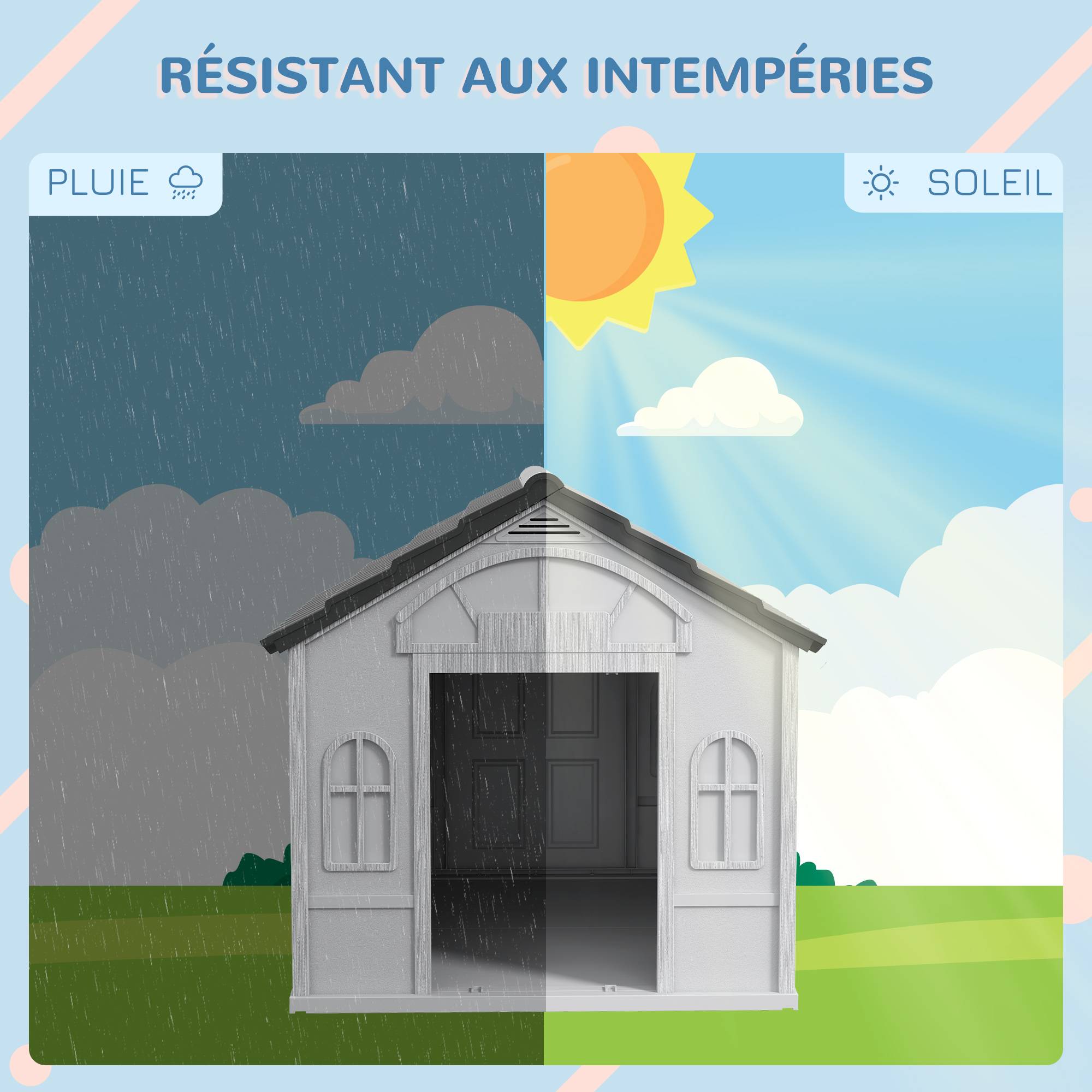 Niche d'extérieur en PP blanc pour chiens de petite et moyenne taille - 65 x 75.7 x 63 cm - Image 6