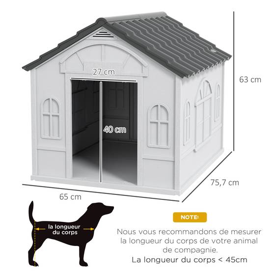 Niche d'extérieur en PP blanc pour chiens de petite et moyenne taille - 65 x 75.7 x 63 cm - Image 5