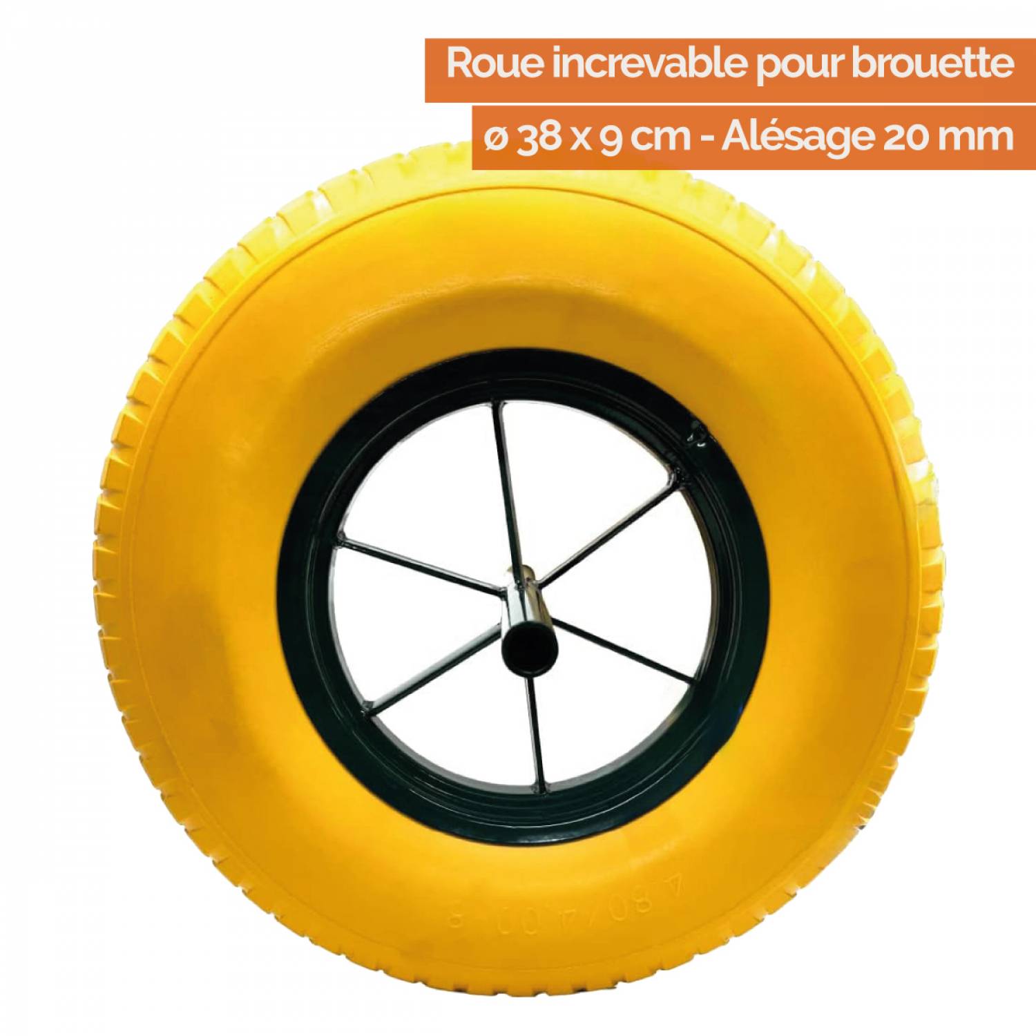Roue De Brouette Increvable 38 Cm Euro Vanadium – Pleine Caoutchouc Tout-Terrain + Axe 24 Cm