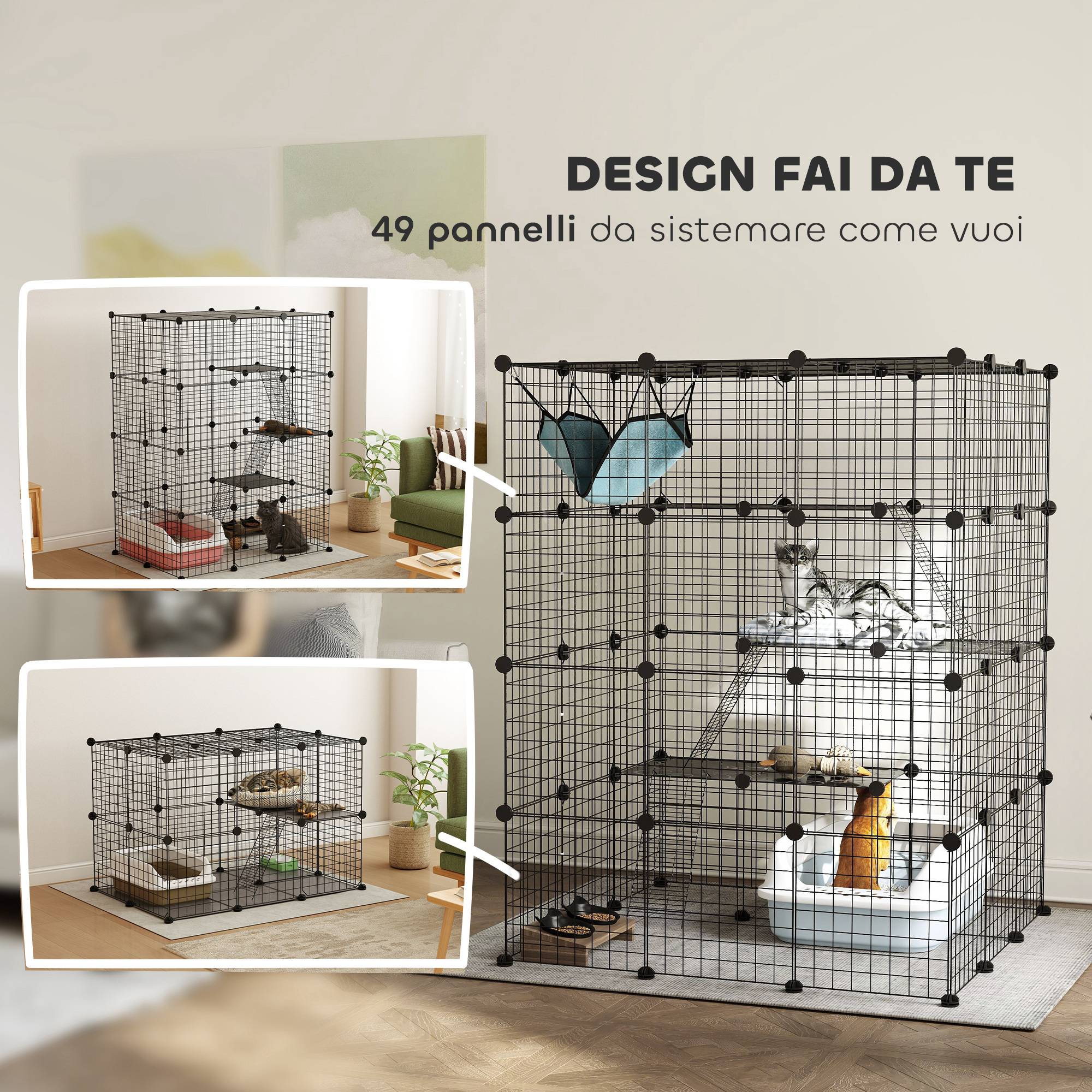 Cage chat modulable acier intérieur 4 niveaux rampes plateformes 105x140cm noir - ComfortXL Outdoor Living - Image 7