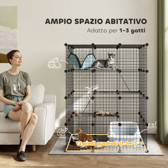 Cage chat modulable acier intérieur 4 niveaux rampes plateformes 105x140cm noir - ComfortXL Outdoor Living - Image 6