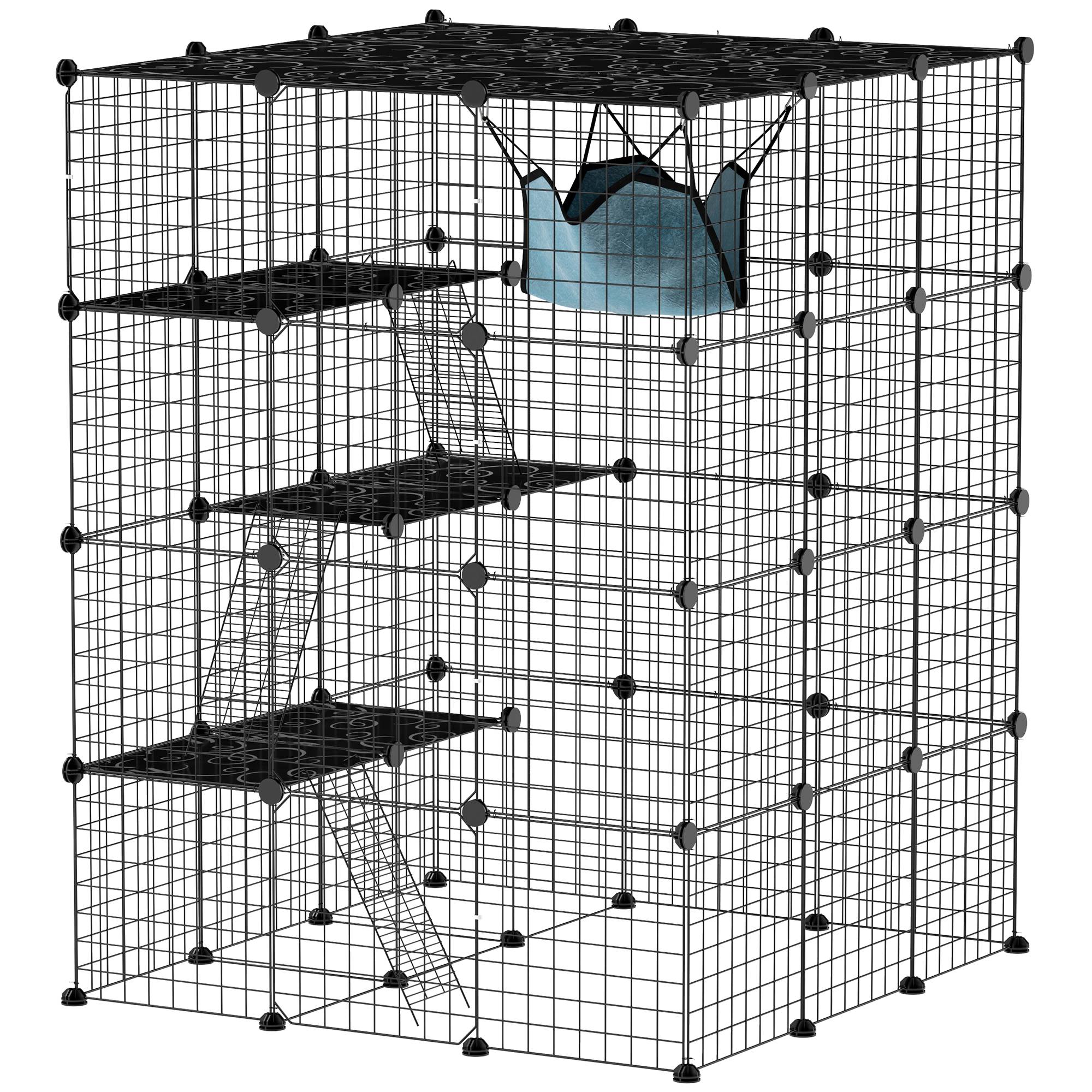 Cage chat modulable acier intérieur 4 niveaux rampes plateformes 105x140cm noir - ComfortXL Outdoor Living - Image 1