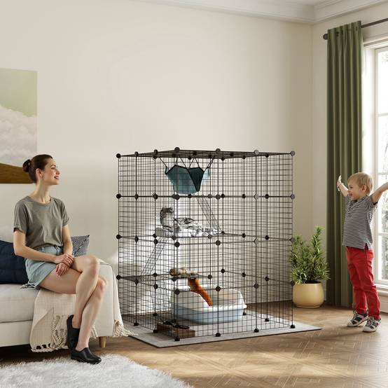 Cage chat modulable acier intérieur 4 niveaux rampes plateformes 105x140cm noir - ComfortXL Outdoor Living - Image 3