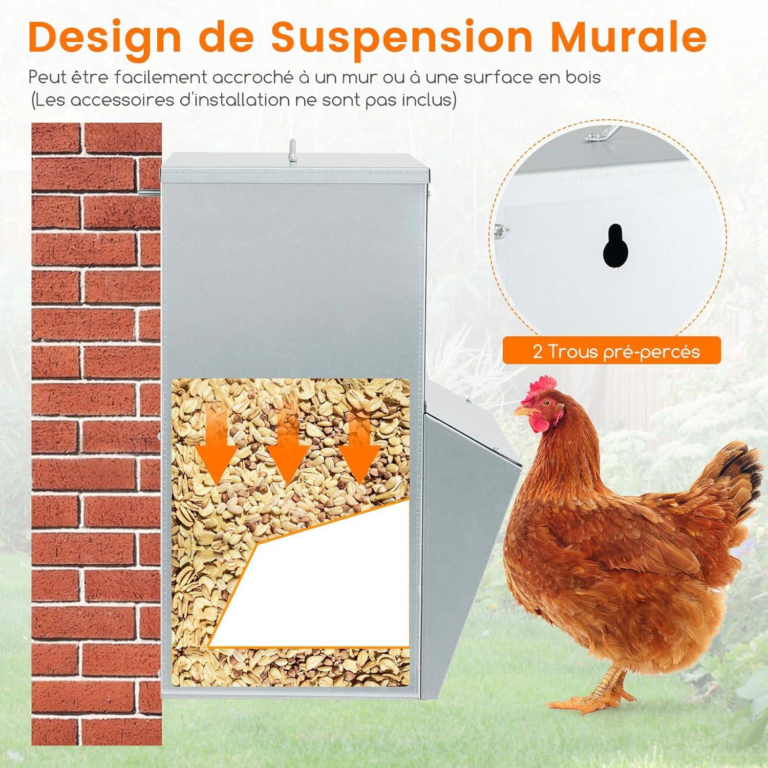 2x Mangeoire poules 5KG avec trappe à pied – Distributeur étanche et résistant aux rongeurs, idéal pour nourrir les poules et autres volailles | Leroy Merlin