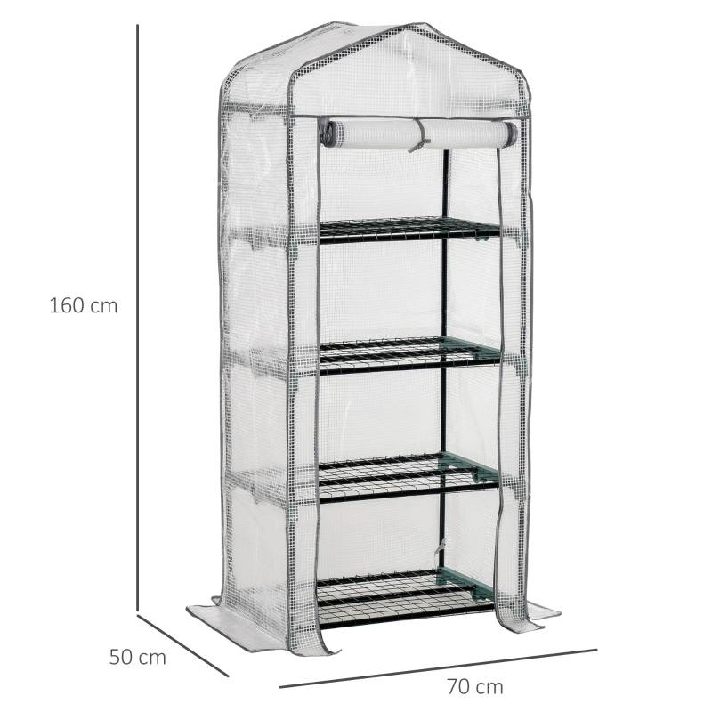 Serre de jardin acier polyéthylène pour semis protection hiver 4 étagères 70x50x160cm blanc - ComfortXL Outdoor Living - Image 3