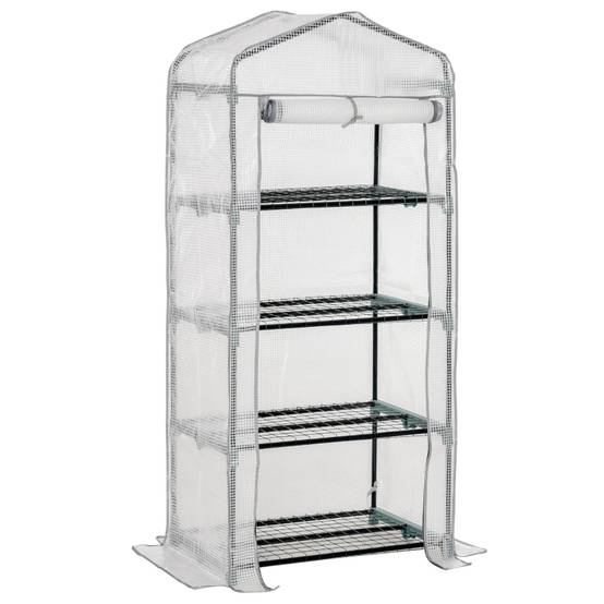 Serre de jardin acier polyéthylène pour semis protection hiver 4 étagères 70x50x160cm blanc - ComfortXL Outdoor Living - Image 2