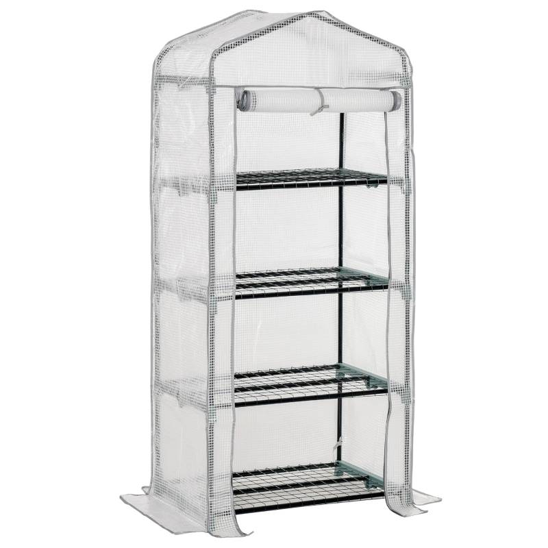 Serre de jardin acier polyéthylène pour semis protection hiver 4 étagères 70x50x160cm blanc - ComfortXL Outdoor Living - Image 2