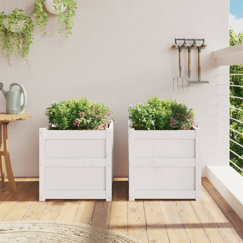 Lot de 2 Jardinières - Bacs à fleurs - Pots de fleurs blanc bois de pin massif-JU11116 - Image 3