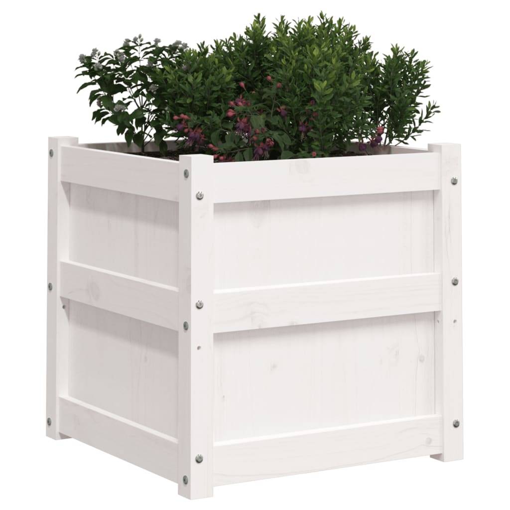 Lot de 2 Jardinières - Bacs à fleurs - Pots de fleurs blanc bois de pin massif-JU11116 - Image 4