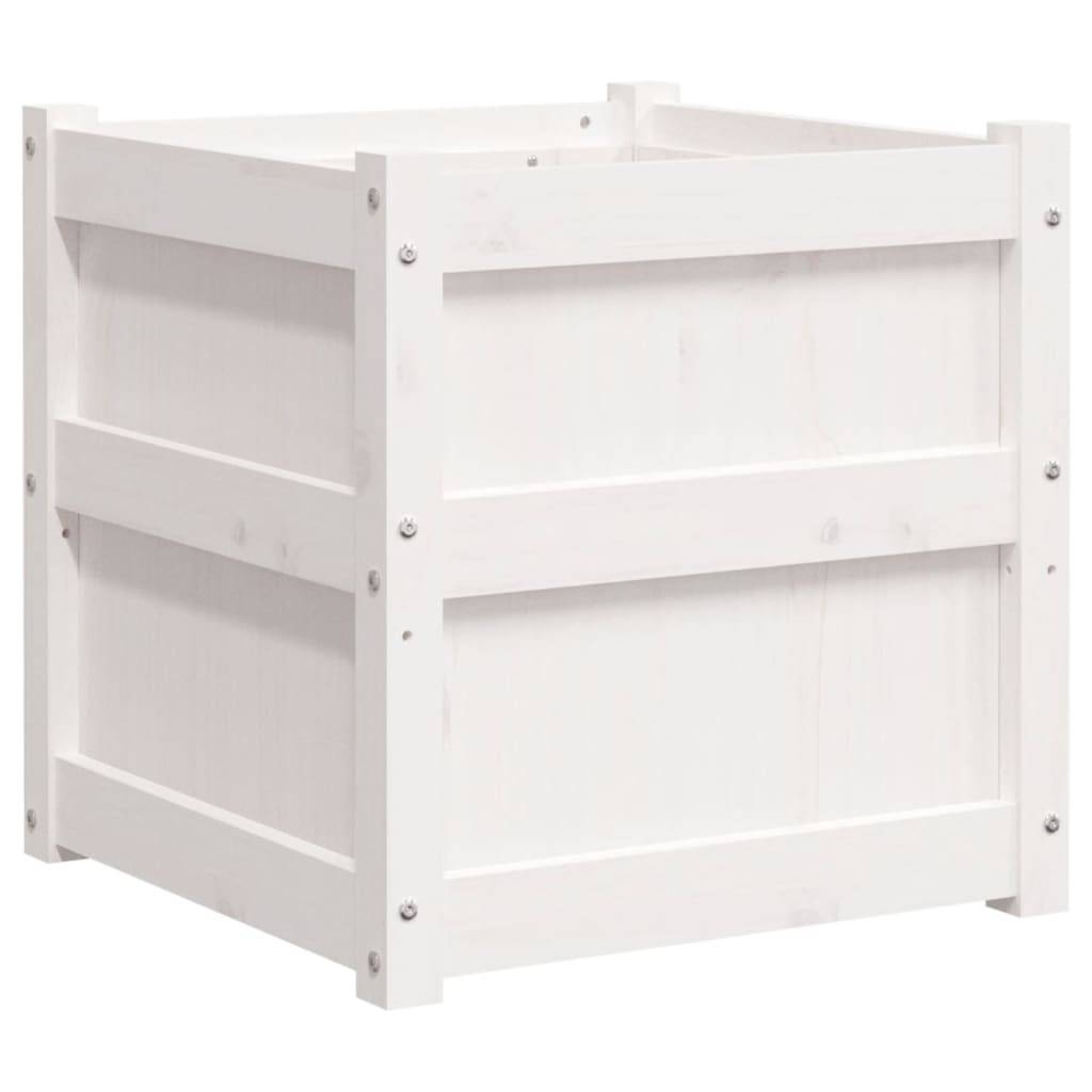Lot de 2 Jardinières - Bacs à fleurs - Pots de fleurs blanc bois de pin massif-JU11116 - Image 5
