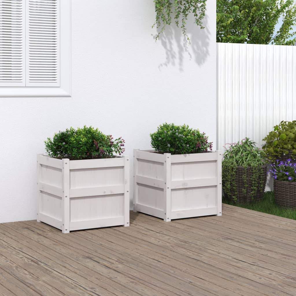 Lot de 2 Jardinières - Bacs à fleurs - Pots de fleurs blanc bois de pin massif-JU11116 - Image 2