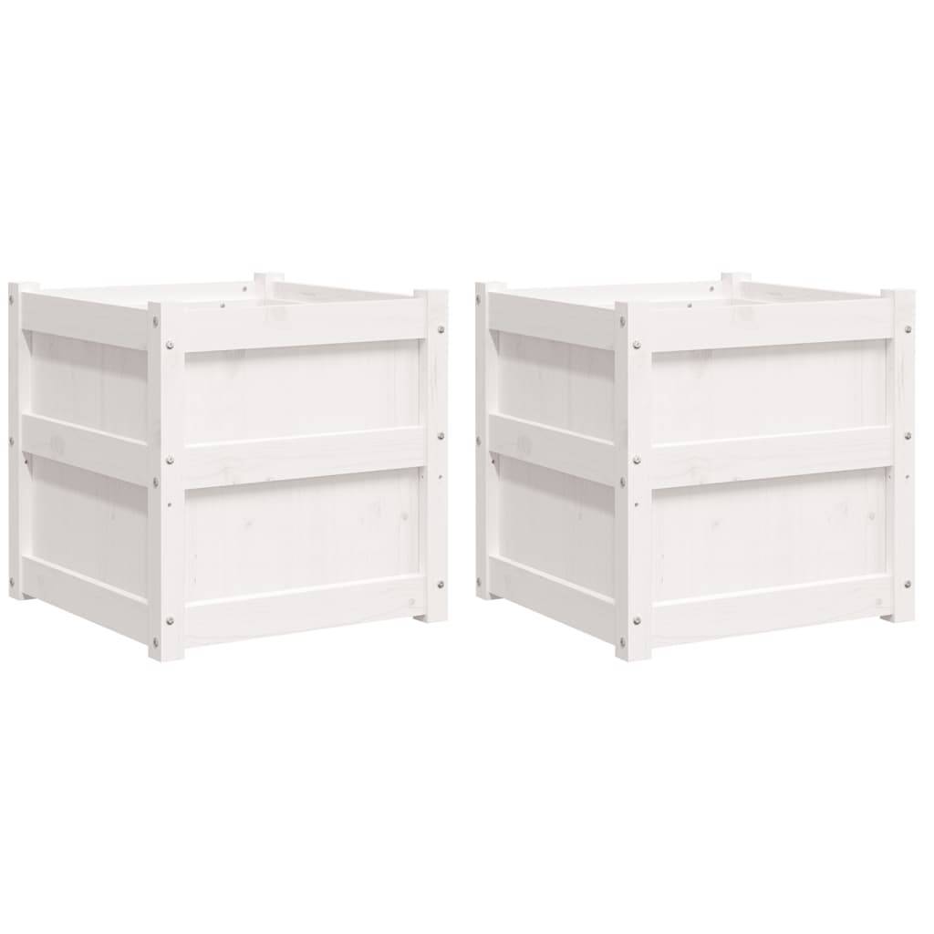 Lot de 2 Jardinières - Bacs à fleurs - Pots de fleurs blanc bois de pin massif-JU11116