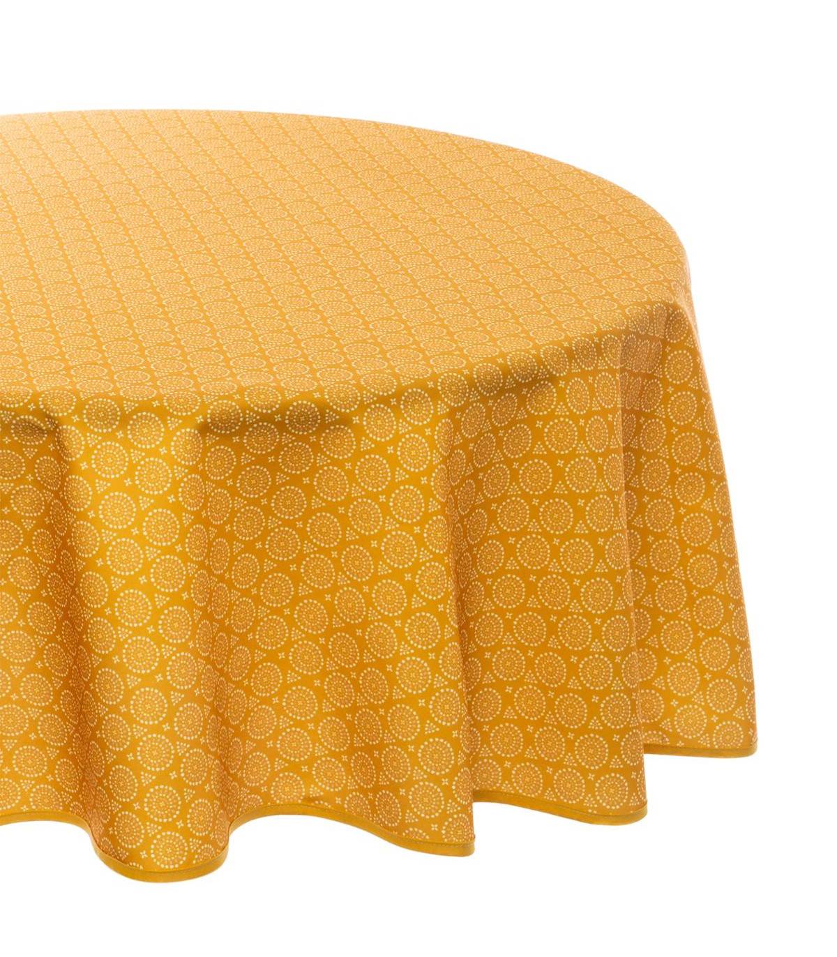 Nappe ronde anti-taches Jaune Ocre imprimé Ethnique D 180 cm - Image 1