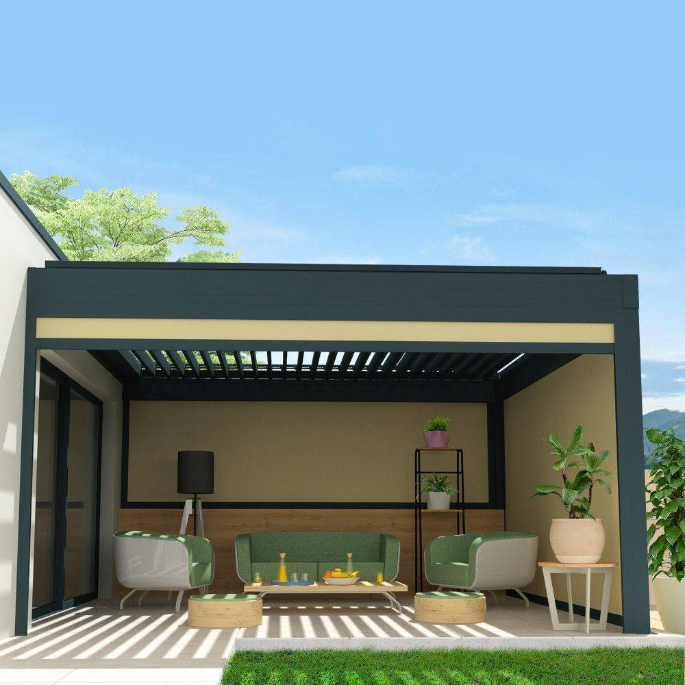 Intersun - Coffre à coulisses pour pergola SPINELLE 3,00x2,50 M (Motorisé à Télécommande - Gris Anthracite - Ecru) - INTERSUN - Image 1